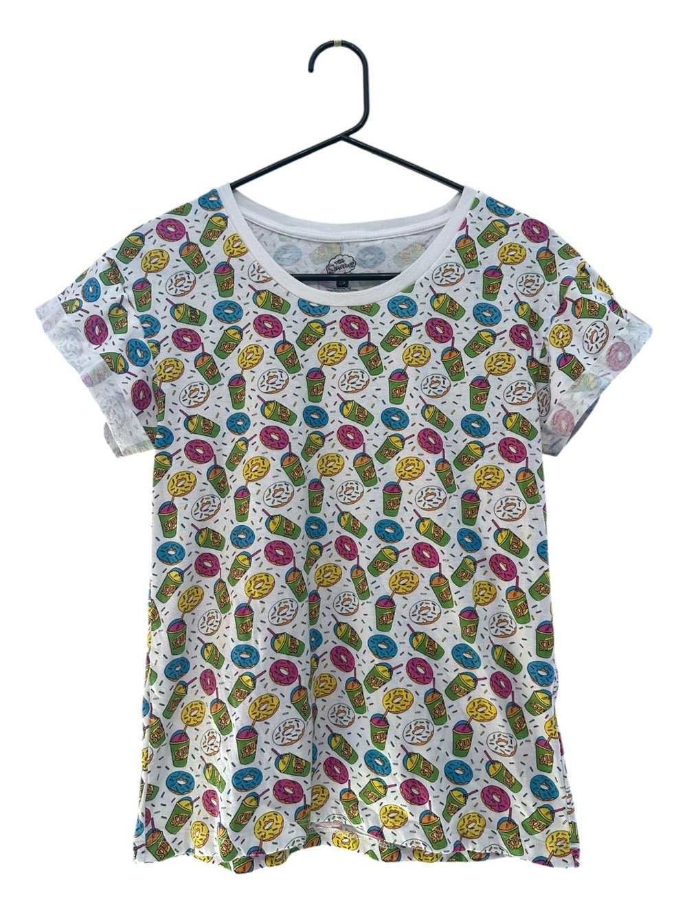 The Simpsons White Donut & Coffee Print Short Sleeve Tee Size Small